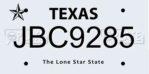 JBC9285 Texas License Plate