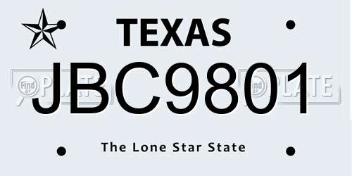 JBC9801 Texas License Plate