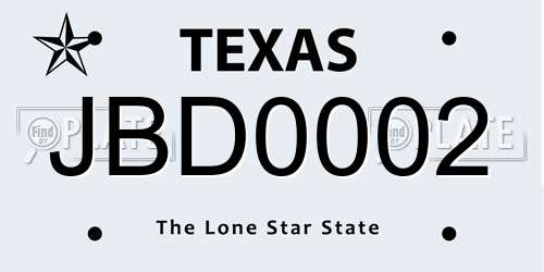 JBD0002 Texas License Plate