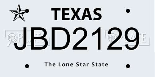 JBD2129 Texas License Plate