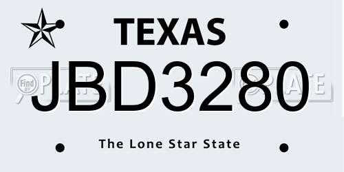 JBD3280 Texas License Plate
