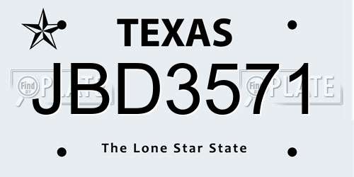 JBD3571 Texas License Plate