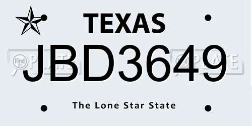 JBD3649 Texas License Plate