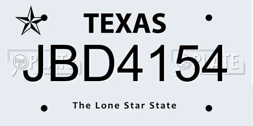 JBD4154 Texas License Plate