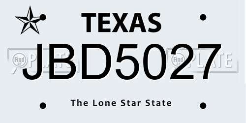 JBD5027 Texas License Plate