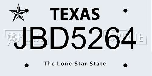 JBD5264 Texas License Plate