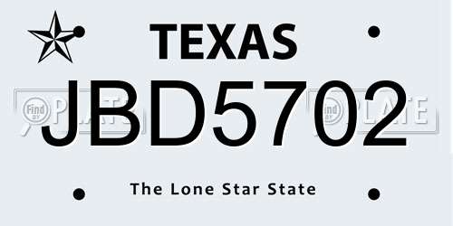 JBD5702 Texas License Plate