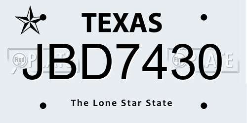 JBD7430 Texas License Plate