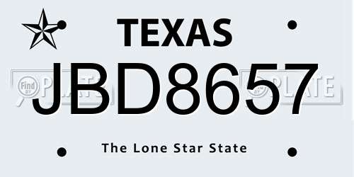 JBD8657 Texas License Plate