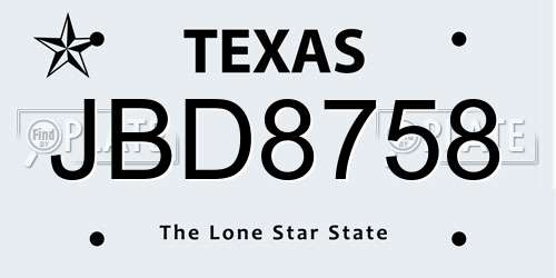 JBD8758 Texas License Plate