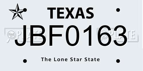 JBF0163 Texas License Plate