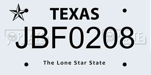 JBF0208 Texas License Plate