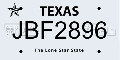 JBF2896 Texas License Plate