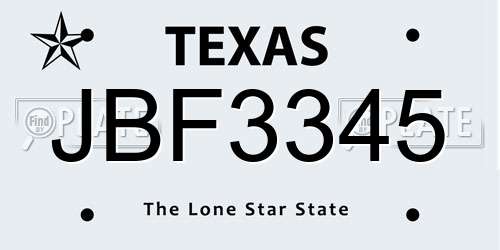 JBF3345 Texas License Plate