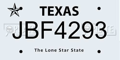 JBF4293 Texas License Plate