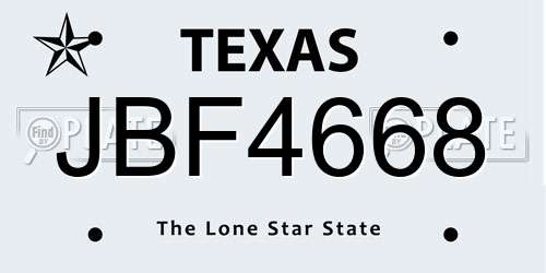 JBF4668 Texas License Plate