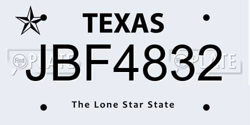 JBF4832 Texas License Plate