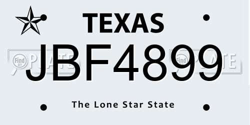 JBF4899 Texas License Plate