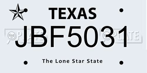 JBF5031 Texas License Plate