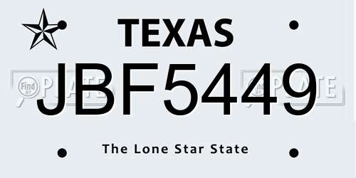 JBF5449 Texas License Plate