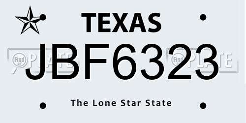 JBF6323 Texas License Plate