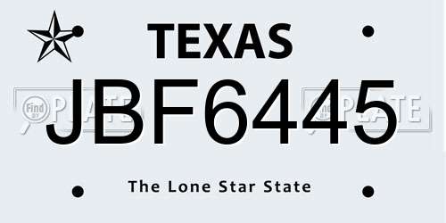 JBF6445 Texas License Plate