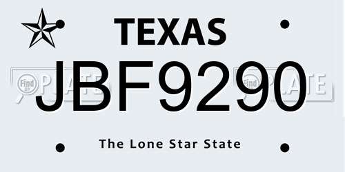 JBF9290 Texas License Plate