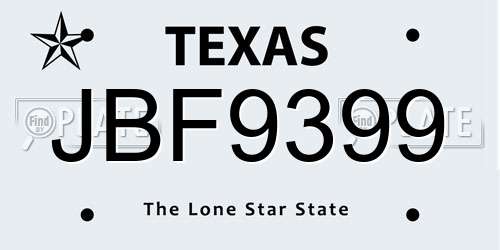 JBF9399 Texas License Plate