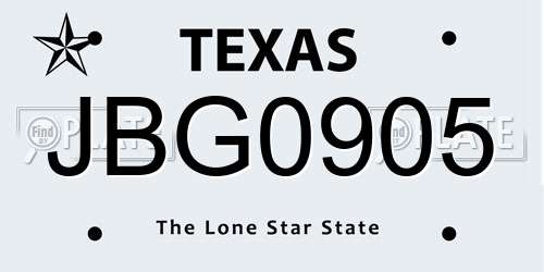 JBG0905 Texas License Plate
