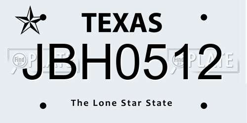 JBH0512 Texas License Plate