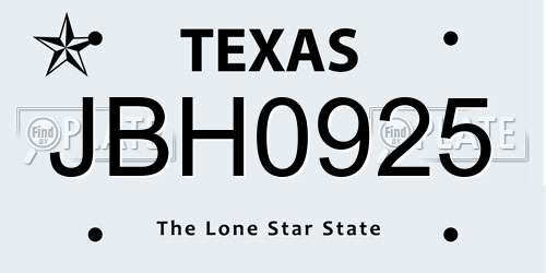 JBH0925 Texas License Plate