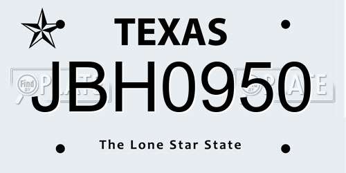 JBH0950 Texas License Plate