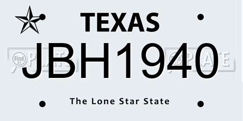 JBH1940 Texas License Plate