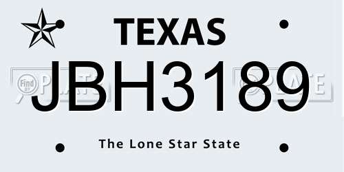 JBH3189 Texas License Plate