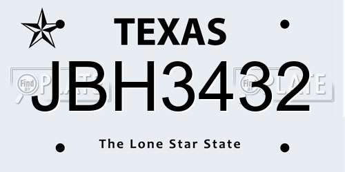 JBH3432 Texas License Plate
