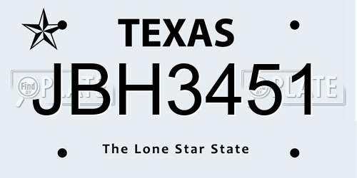 JBH3451 Texas License Plate