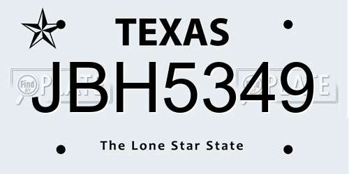 JBH5349 Texas License Plate