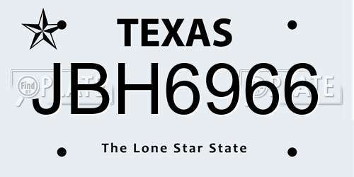 JBH6966 Texas License Plate