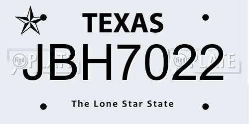 JBH7022 Texas License Plate