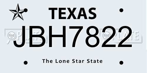 JBH7822 Texas License Plate