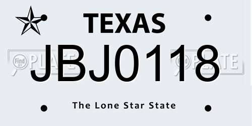 JBJ0118 Texas License Plate