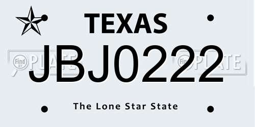 JBJ0222 Texas License Plate