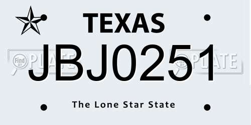 JBJ0251 Texas License Plate
