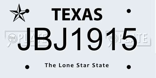 JBJ1915 Texas License Plate