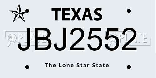 JBJ2552 Texas License Plate