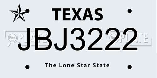 JBJ3222 Texas License Plate