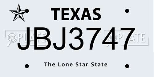 JBJ3747 Texas License Plate