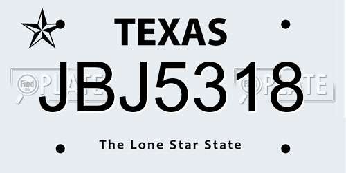 JBJ5318 Texas License Plate