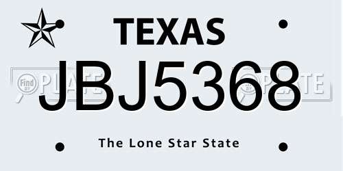 JBJ5368 Texas License Plate