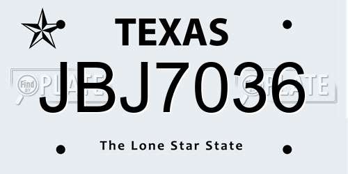 JBJ7036 Texas License Plate